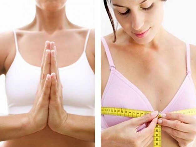 A girl measures her breast volume after exercising.